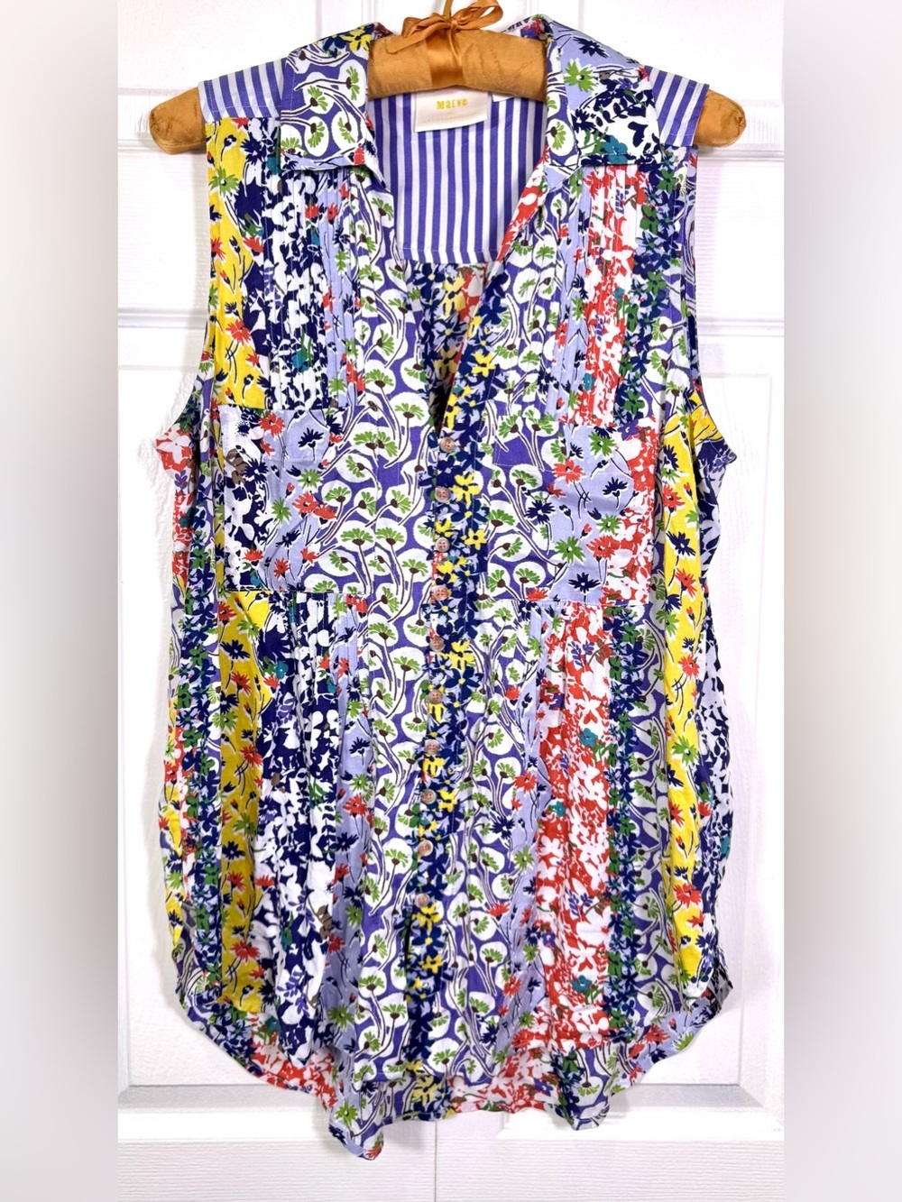 Maeve by Anthropologie Sleeveless Patchwork Floral Blouse Size Small NWOT